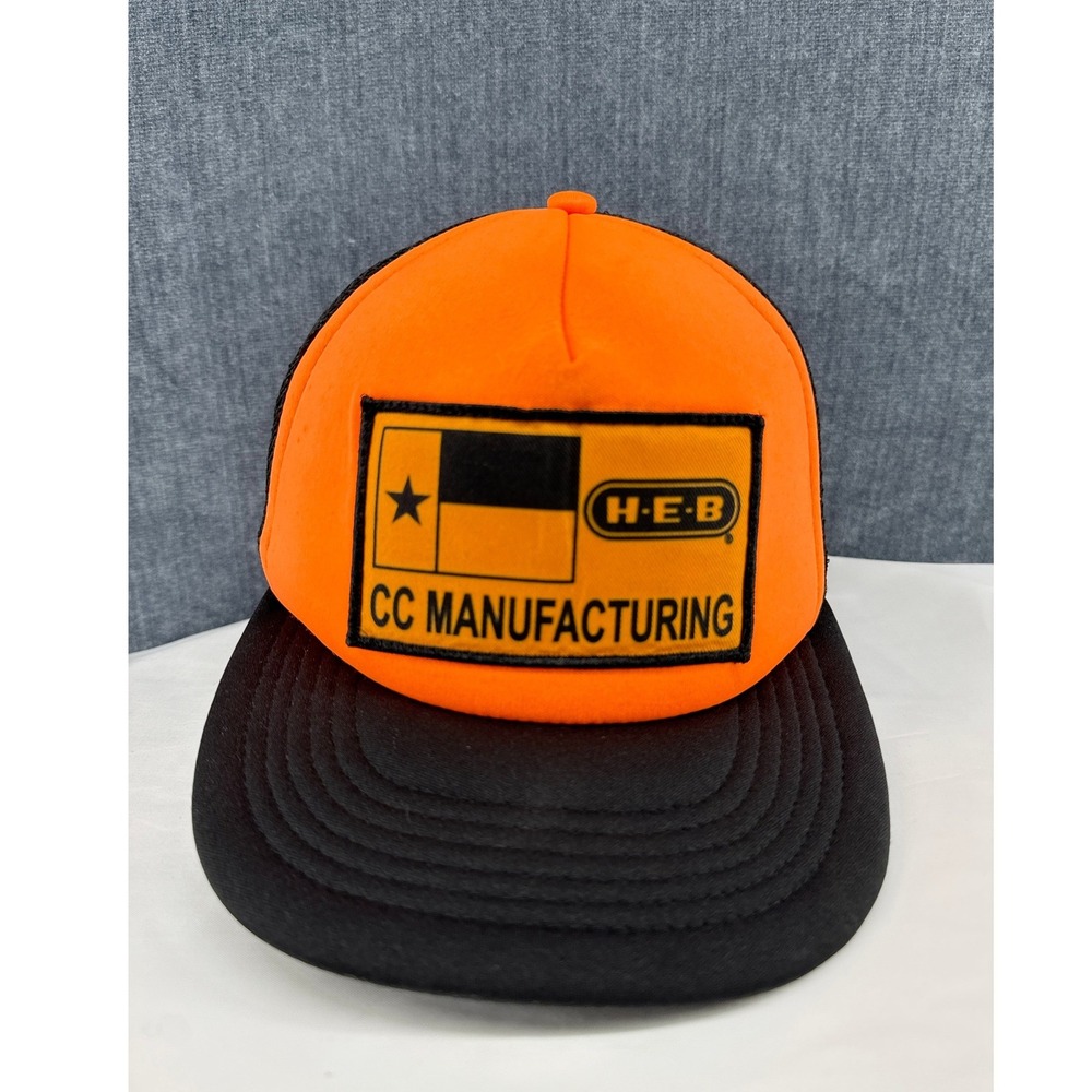 H-E-B CC Manufacturing Trucker Snapback Hat Orange Black DistRICT Cap Texas